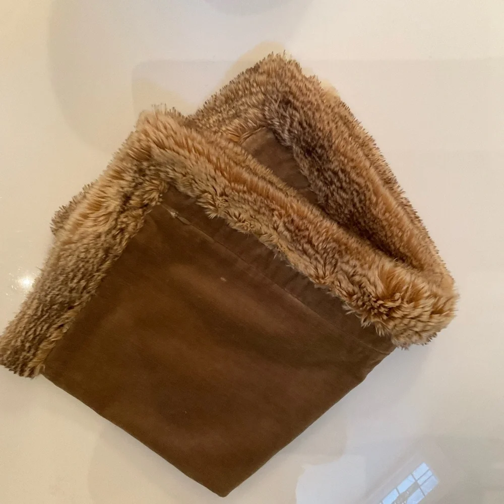 Pottery Barn Pillow Sham Tan Faux Fur Trim